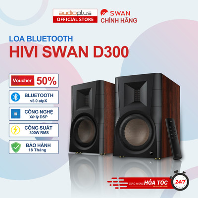 Loa bookshelf bluetooth SWAN D300 - BT 5.0 aptX HD - Bass 6.5 inch - Chính hãng - BH 18T