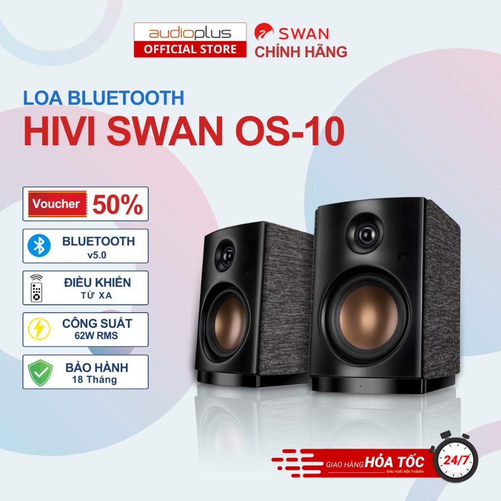 Loa bookshelf bluetooth SWAN OS-10 - Bluetooth 5.0 - Công suất 62W -Chính hãng MAI THU - BH 18T