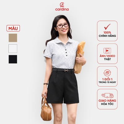 Quần đùi nữ CARDINA cạp cao dáng A chất liệu chéo gân đứng form basic 5QSA07