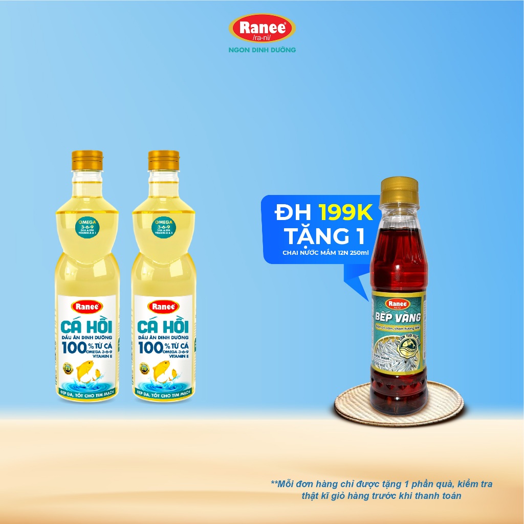 Combo 2 chai dầu ăn Ranee Cá Hồi 950ml hoặc 1 lít (950ml/chai - 1 lít x 2 chai)