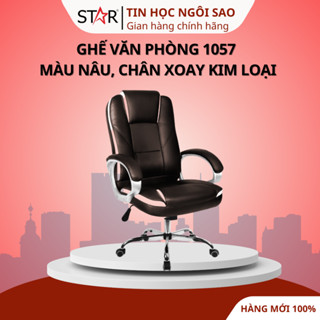 Ghế Văn Phòng 1057 | Màu Nâu / Trắng, chân xoay kim loại - Bảo hành 6 tháng