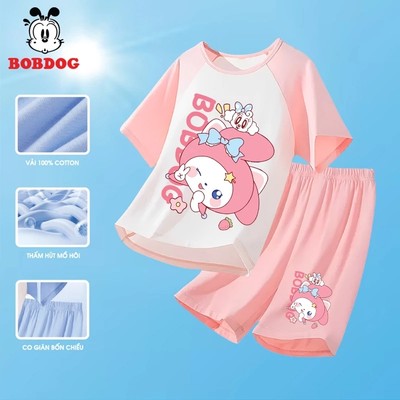 Bộ đồ cộc phối cho bé gái BOBDOG sét quần áo cộc vải cotton thoáng khí in hình cute cho bé
