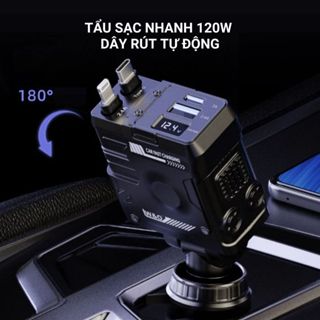 Tẩu Sạc Nhanh Ô Tô Mecha Robot 120W - Dây Rút Tự Động 4 Cổng USB Type-C Và Lightning Đa Năng Loại Cao Cấp[Hàng Loại Tốt]