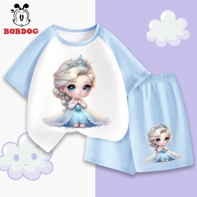 SALE HÈ Bộ đồ cộc phối cho bé BOBDOG chất liệu cotton in hình công chú Elsa cute cho bé