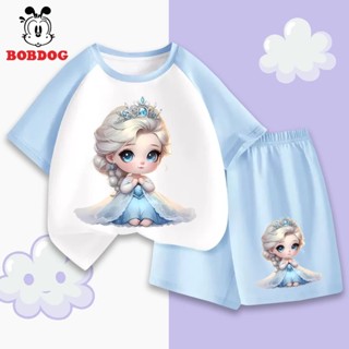 Bộ đồ cộc phối cho bé BOBDOG, sét bộ quần áo cộc phối in hình công chú ELSA  cute cho bé