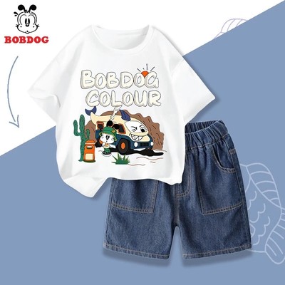 Đồ bộ bé trai BOBDOG, áo cộc quần jean mới -CE-BDO24 in hình Ô TÔ cute cho bé