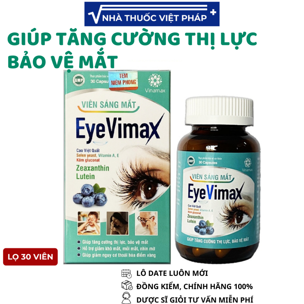 Viên sáng mắt EYE VIMAX Bổ sung Cao Việt quất, Lutein, Vitamin A giúp dưỡng mắt, giảm khô mắt, nhìn 
