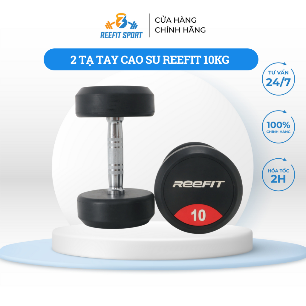 Bộ 2 Tạ Tay Cao Su Reefit 10kg  Tập Cơ Tay, Ngực, Vai Hiệu Quả - Phù Hợp Mọi Bài Tập (gồm 2 tạ)