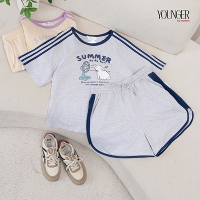 Đồ bộ nữ YOUNGER BY CARDINA cotton in hình phối viền tay raglan dáng thể thao 5YBCN05