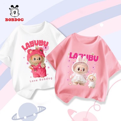 Áo cộc tay bé gái BOBDOG áo thun ngắn tay cổ tròn chất liệu cotton in hình Labubu ngộ nghĩnh cho bé