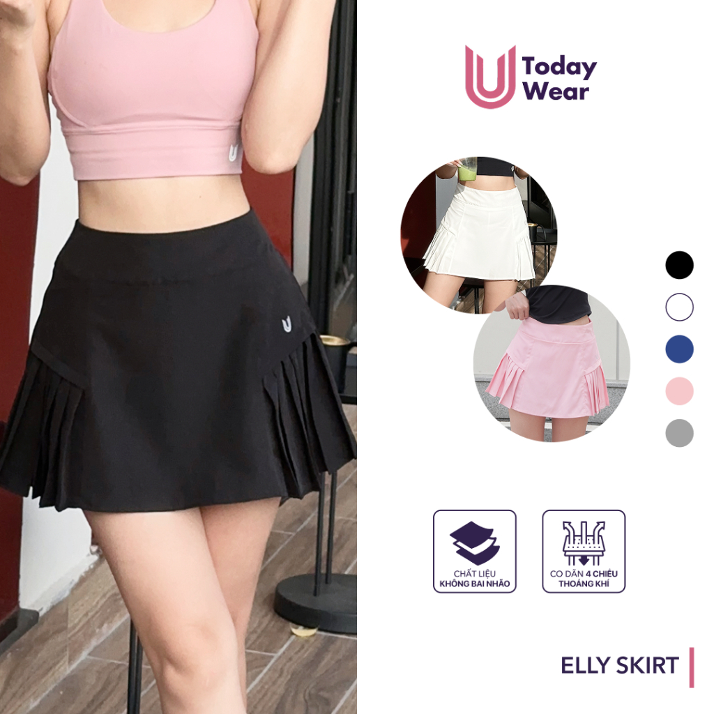 Chân váy xếp ly Elly Skirt Today U Wear 2 lớp may sẵn bảo hộ dáng chữ A thể thao cầu lông chạy bộ tennis pickleball