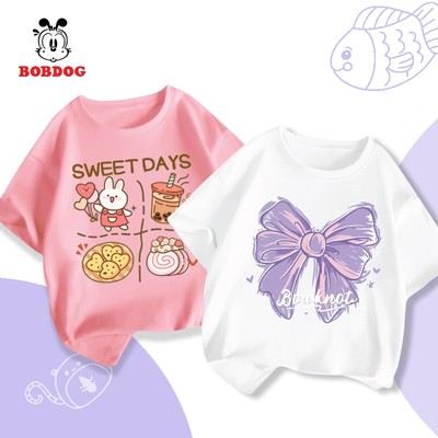 Áo thun cộc tay bé gái BOBDOG áo cộc chất liệu cotton mỏng mát in hình nơ cute cho bé