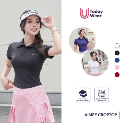 Áo thể thao polo croptop Aimee Today U Wear chất liệu thoáng mát thấm hút mồ hôi tập gym, pickelball