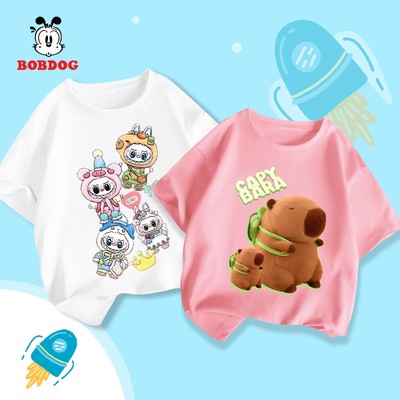 Áo thun bé gái BOBDOG chất liệu cotton mềm mịn áo trẻ em in hình capybara cute cho bé mặc hè
