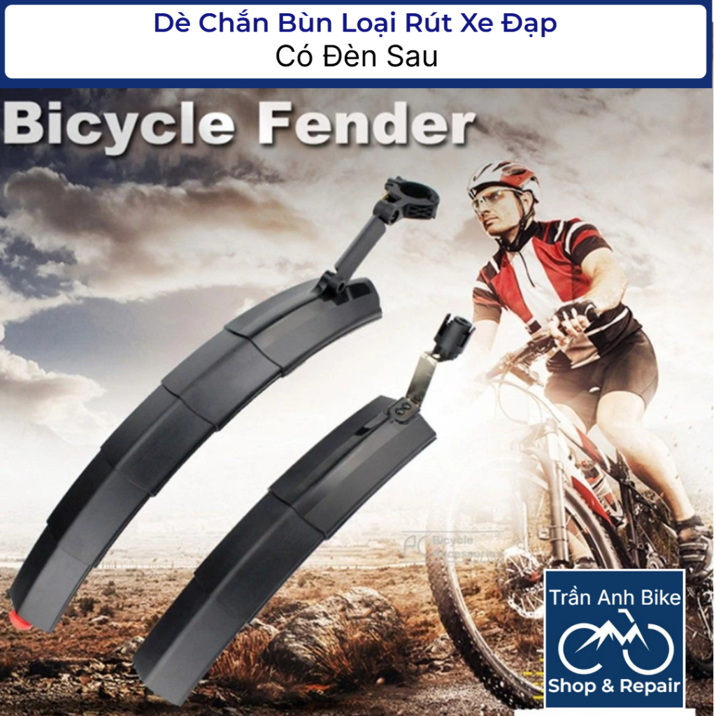 Dè Vè Chắn Bùn Loại Rút Xe Đạp Có Đèn Sau