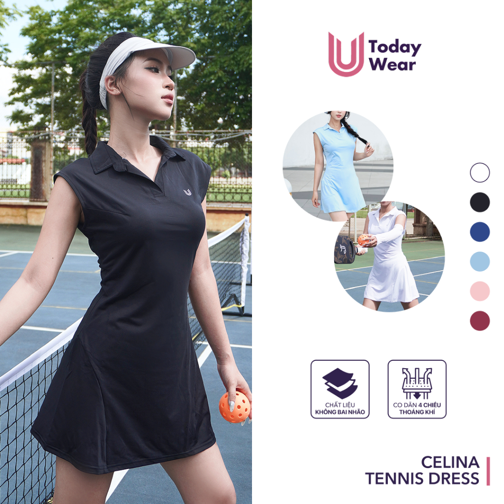 [Xả Hàng Giá Sốc] Váy tennis Celina Dress Today U Wear ngắn tay chất co giãn TẶNG kèm quần bảo hộ | BigBuy360 - bigbuy360.vn