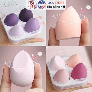  Hộp 4 Mút Trứng Trang Điểm Làm Đẹp - Trứng Siêu Mềm - Không Ăn Bột phấn - Bọt Biển Trứng Ướt Khô 