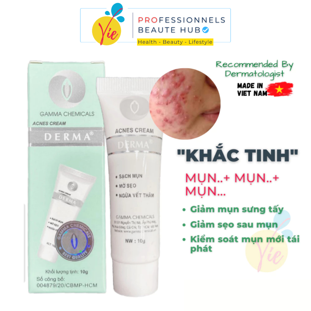 Kem Giảm Mụn Anti Acne Cream DERMA Gamma Chemicals Mờ Thâm Mụn 10g Vie Beaute