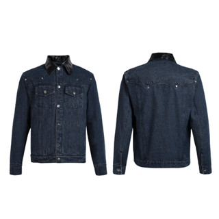  CHIVALRY Áo khoác denim Trucker - Cổ giả da - Xanh cổ điển 