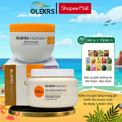 Combo Kem Ủ Olexrs+HairSalon Collagen Và Kem Ủ Olexrs+HairSalon Luxury Giúp Phục Hồi Tóc 500ml
