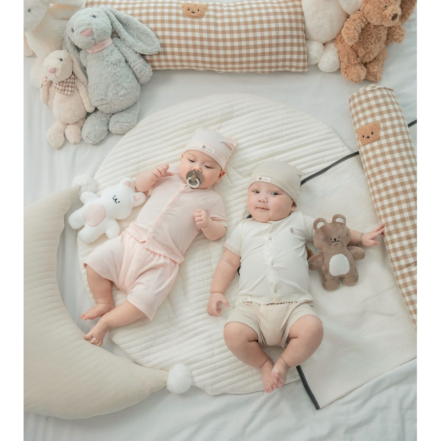 [EMBES]Bộ Cộc Tay Cài Giữa Sơ Sinh Winnie Baby, Quần Áo Chất Cotton Mềm Mát Cho Bé Sơ Sinh Từ 0-9m