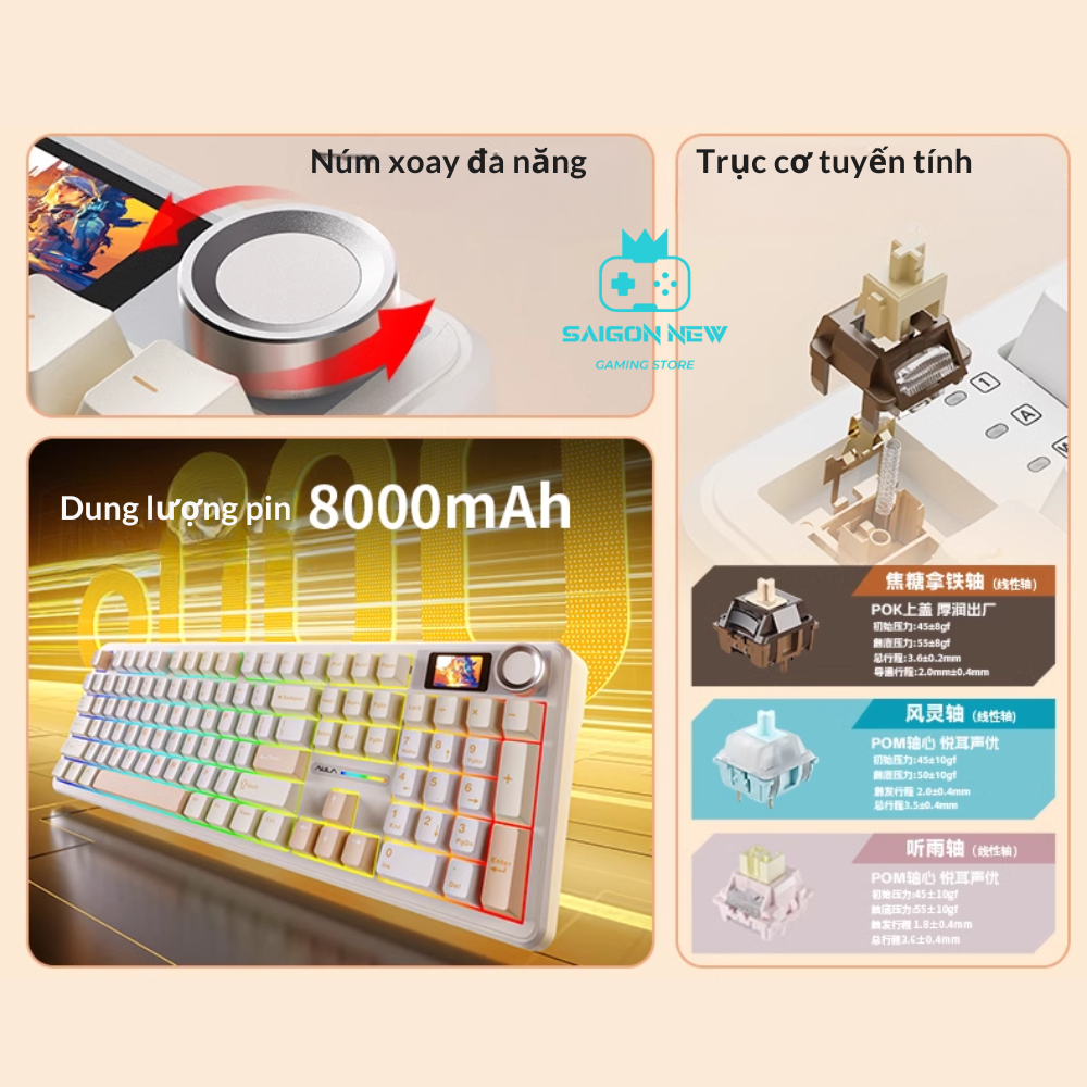 Bàn phím cơ Hotswap Aula F108 | F108 pro - Hỗ trợ không dây - 3 mode kết nối - LED RGB mạch xuôi | BigBuy360 - bigbuy360.vn