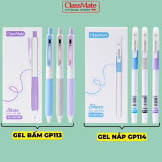 Hộp 10/12 Bút Gel Classmate Bút Nước Bấm Ngòi ST 2 Bi 0.5mm Xanh Đen Tím Nhanh Khô Bút Gel Shine Có Nắp Ghi Chép GP113/4