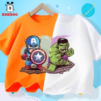 Áo thun bé trai BOBDOG áo cộc tay in hình siêu anh hùng chất cotton thoáng mát cho bé size 12-45kg