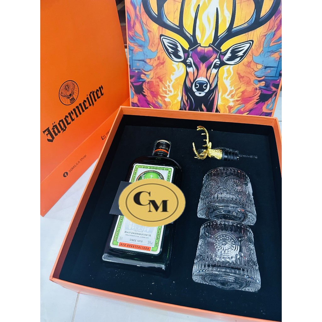 Hộp quà tặng Jager 4 món | 1 chai jager+ 2 ly whisky + 1 vòi rót | kèm túi