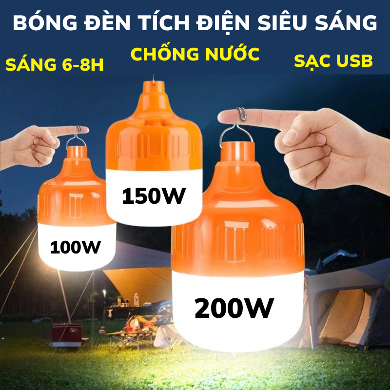 Bóng Đèn Tích Điện 6H-8H Siêu Sáng Tiện Lợi Gọn Nhẹ Hàng Cao Cấp Nhập Khẩu Châu Âu- VH MART