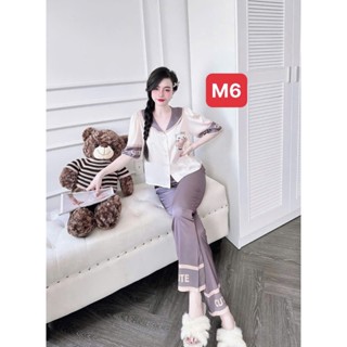 pijama cổ sen lụa xước quần dài áo cộc mới mềm mát có size lớn MMM6