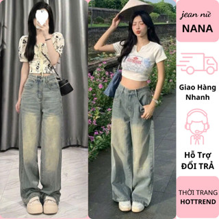  Quần jean nữ ống suông cạp cao màu xanh bụi quần bò nữ ống rộng chất vải loại 1 siêu hack dáng hottrend 2025 