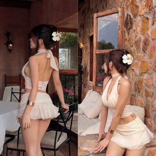 (ĐẦM ĐI BIỂN)Sét Đầm Cổ Yếm Đính Cúc Ngọc Kèm Chân Váy ANNASTORE Váy Tiểu Thư Bánh Bèo Phù Hợp Đi Chơi Đi Cháy Phối T02