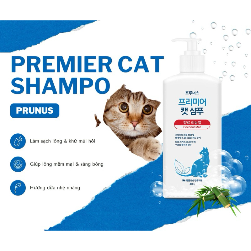 SỮA TẮM GỘI LÀM MỀM LÔNG CHO MÈO - PRUNUS PREMIER CAT SHAMPOO [ 400g ]