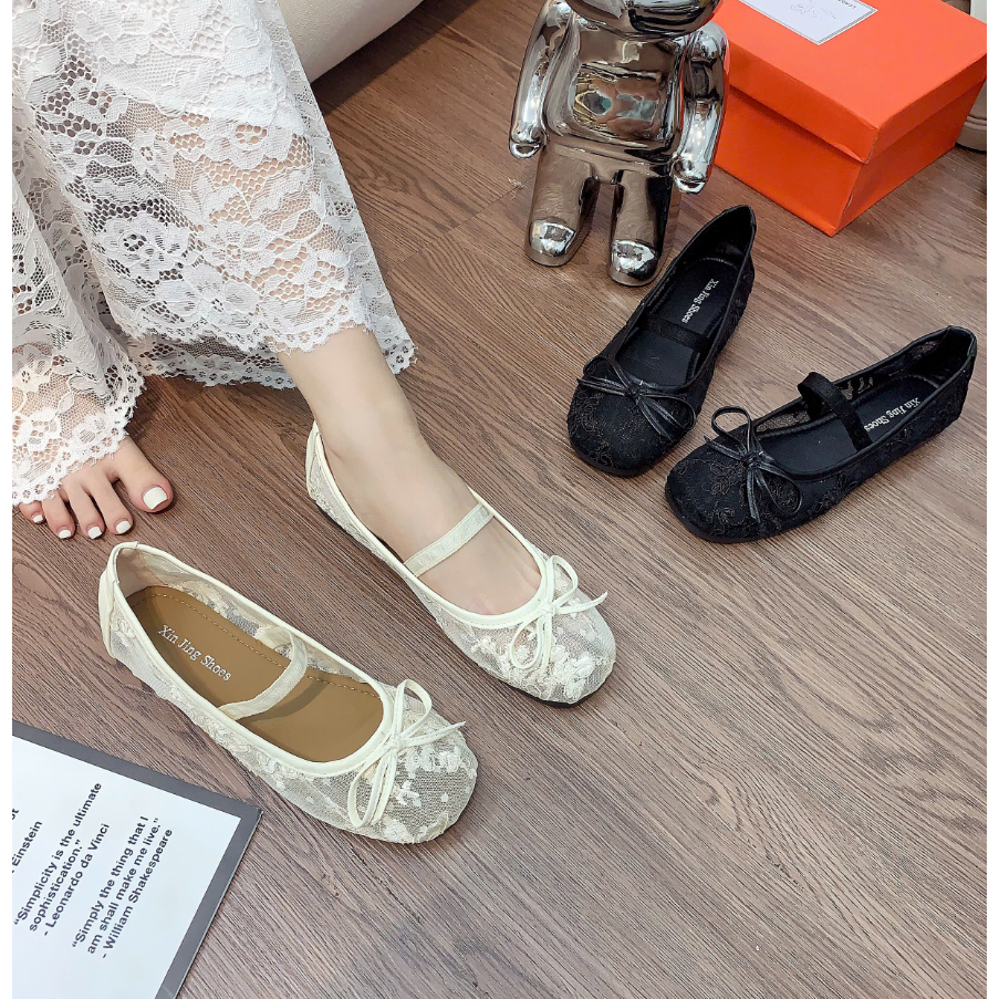 [Sẵn Hàng Full Box] Giày búp bê nữ phối hoa ren thoáng khí phong cách mùa hè (BBR2)