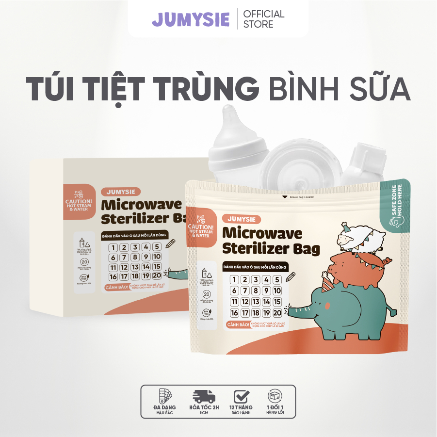Túi Tiệt Trùng Lò Vi Sóng Jumysie – Tái Sử Dụng Tiện Lợi, Hiệu Quả Cao, 1 Hộp 10 Cái