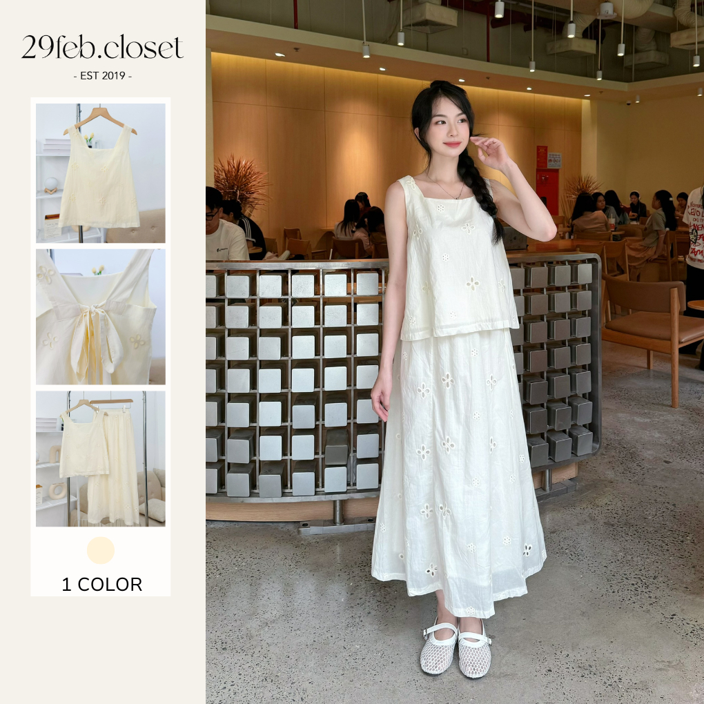 Set Áo Váy Thô Boi Thêu Hoa Hai Dây Buộc Nơ Lưng Kèm Chân Váy Dáng Dài - Váy Mùa Hè Đi Biển - 29feb.closet - S277 | BigBuy360 - bigbuy360.vn