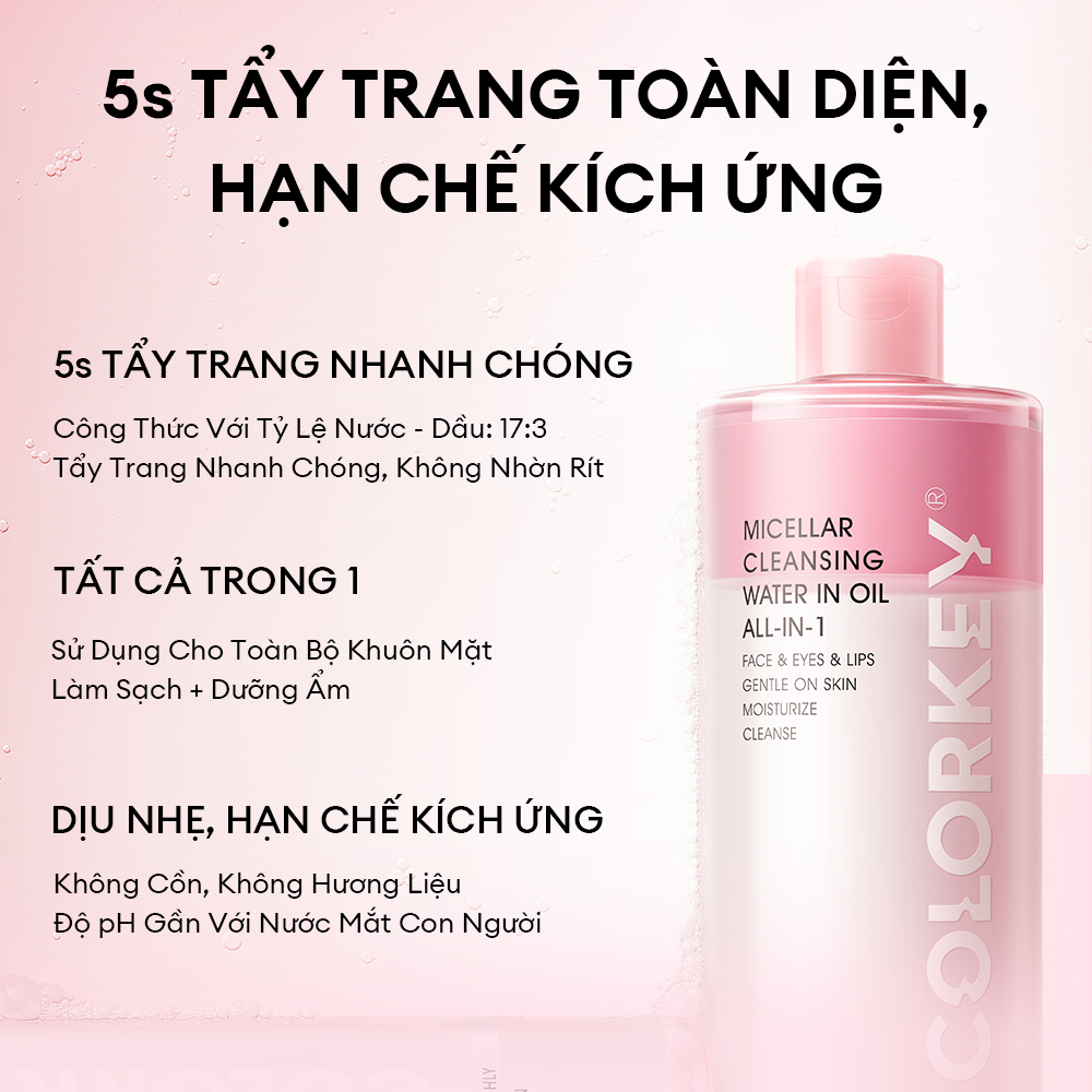   LIVE  Nước Tẩy Trang Có Dầu COLORKEY Dễ Dàng Tẩy Trang Mọi Lớp Makeup Không Gây Cay Mắt 500ml 