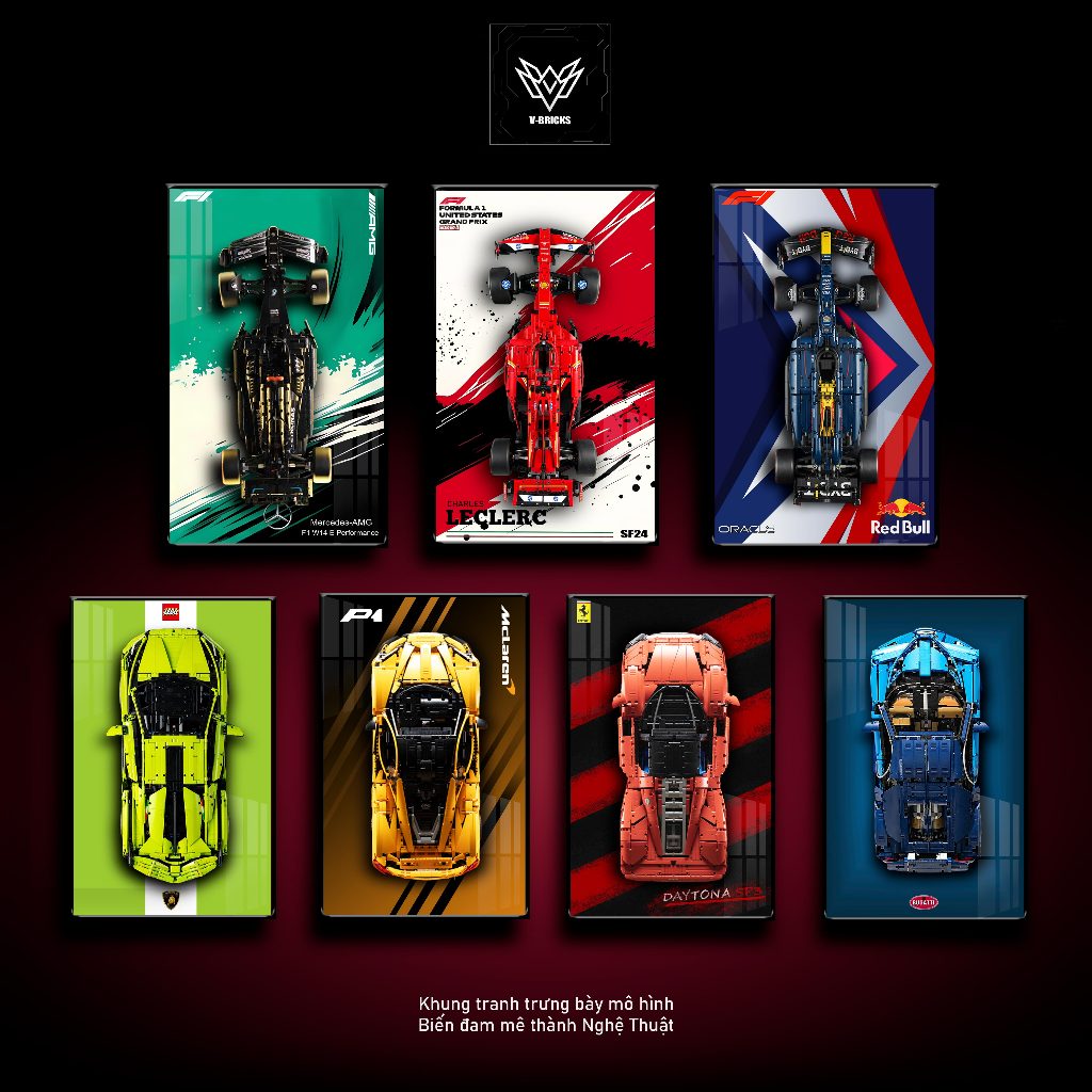 Tranh Treo Mô Hình LEGO Xe Không Đèn 50x80, Khung Nhôm Mica Cao Cấp Tỉ Lệ 1:8 1:10, V-Bricks