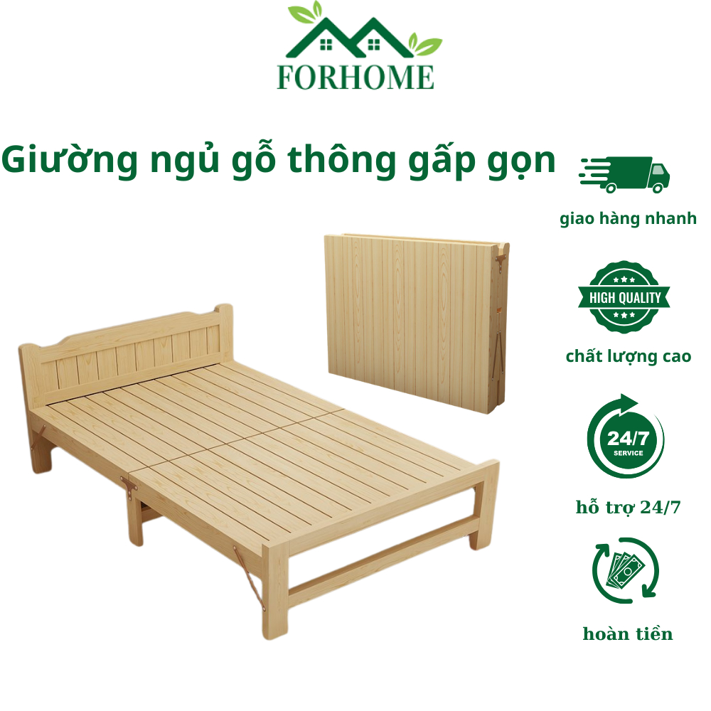 Giường Ngủ Gỗ Thông Tiện Lợi Đa Năng Chất Liệu Thiên Nhiên,Giường Gấp Gọn An Toàn Cho Da,- BH 1 năm