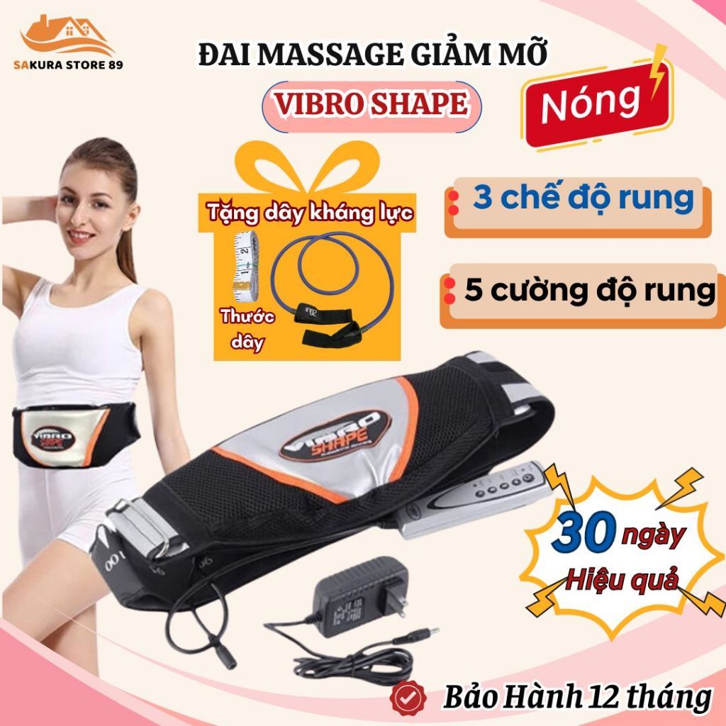Máy massage bụng, đai rung nóng giảm mỡ bụng Vibro Shape, Đai quấn nóng nịt bụng tập cơ cho nam nữ