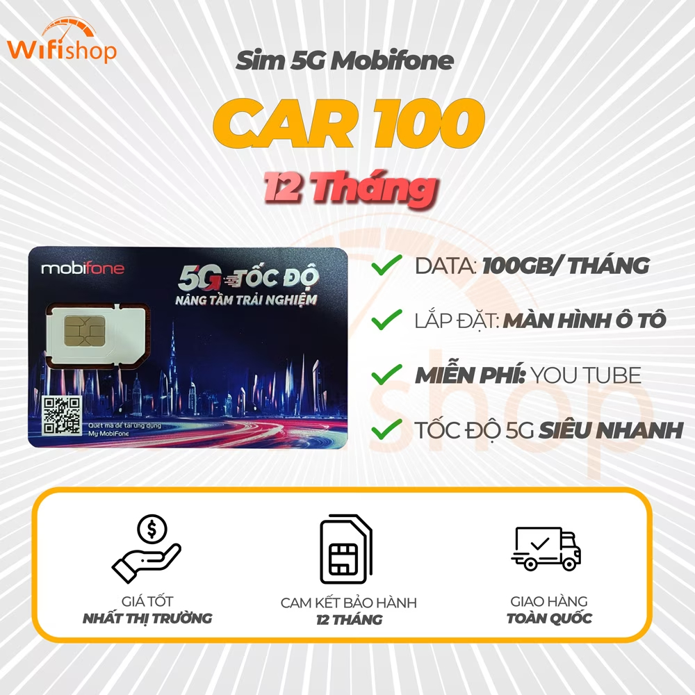 SIM Mobifone Car100 100Gb/tháng miễn phí Youtube - Lắp Màn Hình Androil trên xe