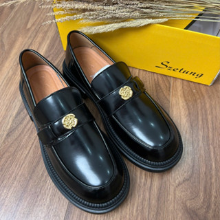[BST] Giày Loafer nữ đính hoa trà vàng thanh lịch đế 3cm da trơn êm mềm đế cao su vibe trung học BACK TO SCHOOL