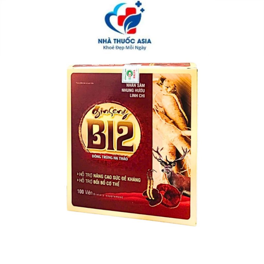 Ginseng B12 Đông Trùng Hạ Thảo Sản phẩm giúp tăng cường thể lực, giúp giảm mệt mỏi - Hộp 100 viên na