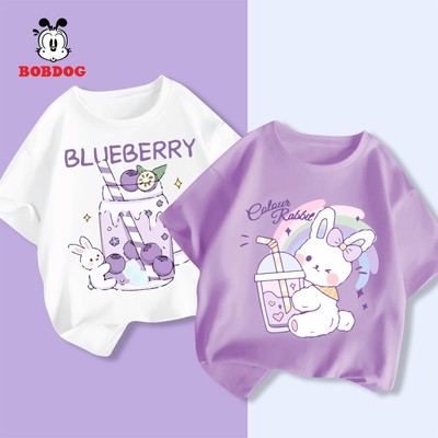 Áo thun bé gái BOBDOG chất liệu cotton mềm mịn thoáng mát in hình thỏ dễ thương cho bé