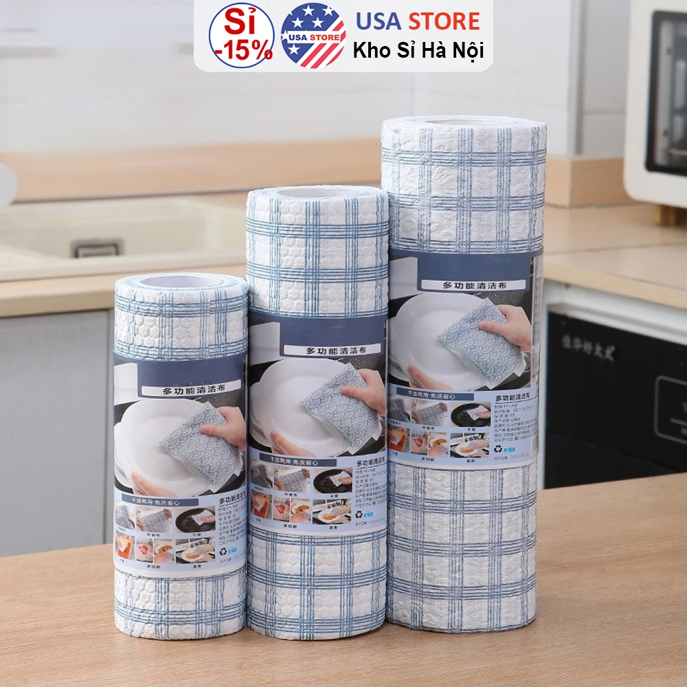 Cuộn Khăn Lau Caro V7 Cao Cấp - Lau Chén Bát Đĩa Nhà Bếp Đa Năng - Siêu Dai Có Thể Giặt Lại Tái Sử Dụng