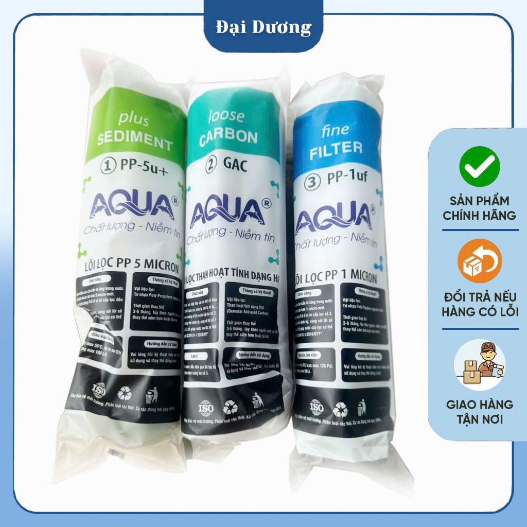 Bộ Lõi Lọc 1 2 3 Aqua Adp Chính Hãng Bọc Giấy Dùng Cho Máy Lọc Nước Ro Gia Đình