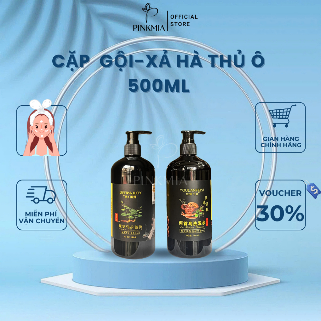  Dầu Gội Dầu Xả Dưỡng Sinh Hà Thủ Ô Linh Chi Pinkmia Thơm Mượt Giảm Gãy Rụng Tóc  Chai 500ml  
