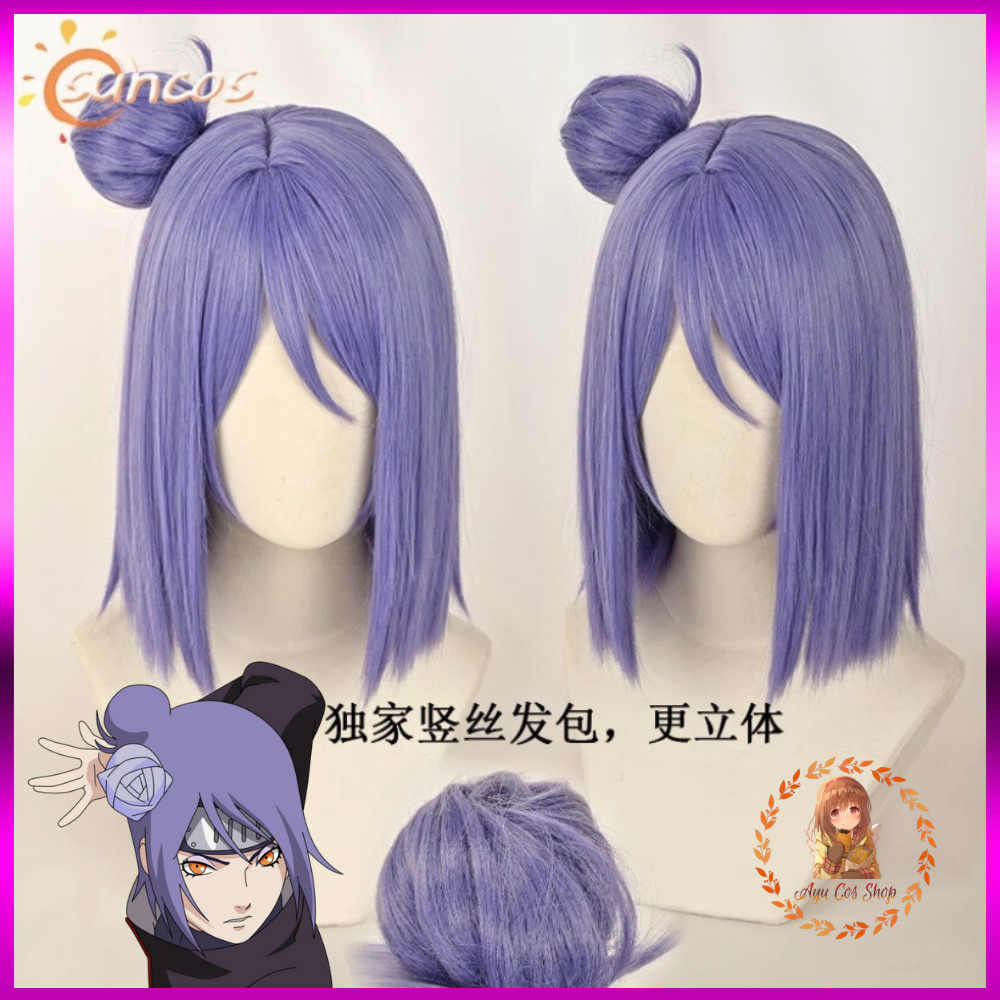 Wig Konan Naruto tóc giả cosplay nữ tím ngắn búi tròn