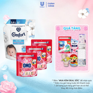 [LIVE] Combo 3 túi viên giặt tiện lợi OMO 3 trong 1 (50 viên/túi) & 1 túi Nước xả vải Comfort Dịu nhẹ 3.6L